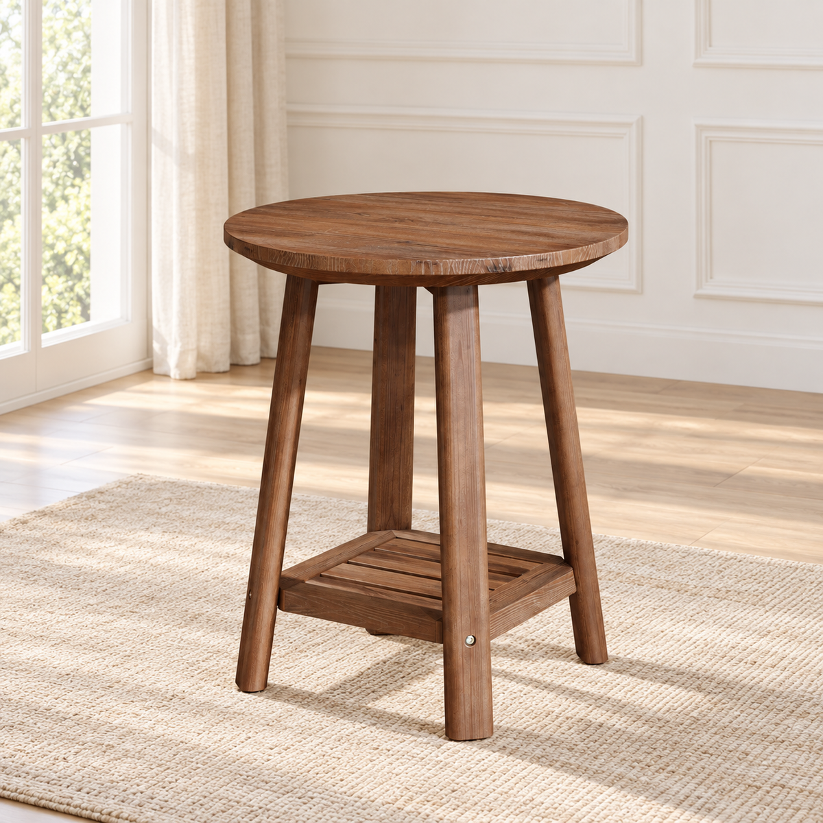 Tables d'appoint – Table d’appoint ronde 50 cm – finition noyer, tablette basse Image