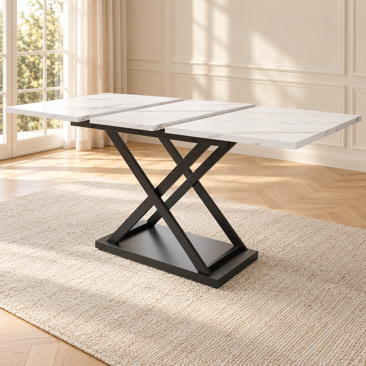 Tables extensibles – Table à manger extensible Croisel 120/160 cm — effet noyer et pied en X Image