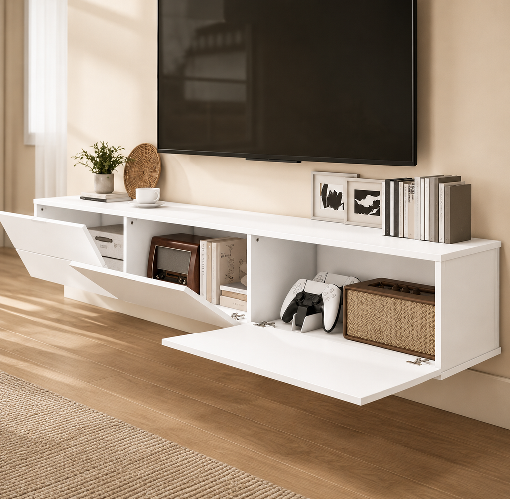 Meuble TV suspendu 180 cm 3 portes rabattables — vue 5