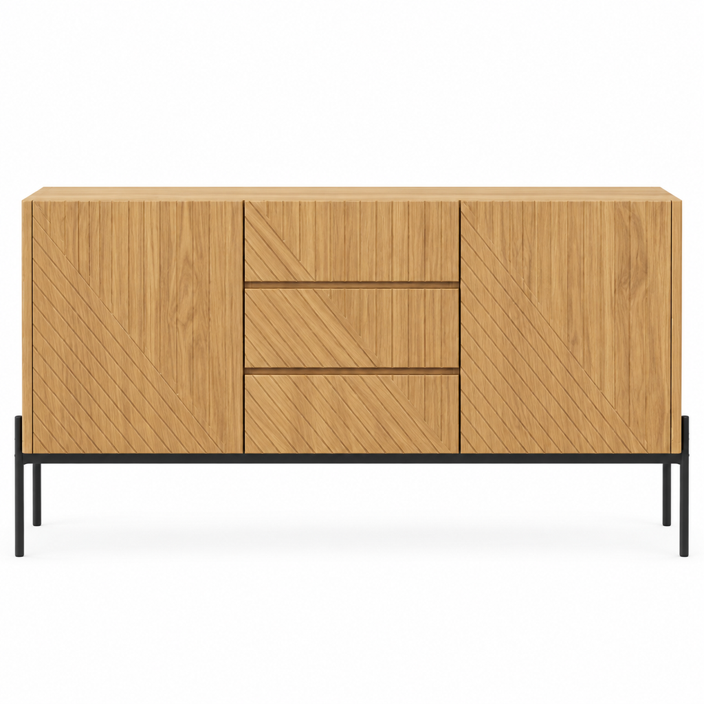 Buffet bois naturel 140 cm deux portes et trois tiroirs vue de face