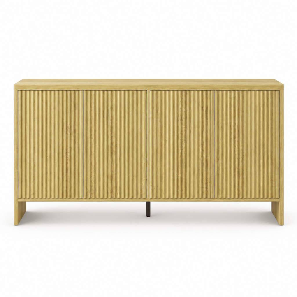 Buffet chêne rainuré 147 cm quatre portes vue de face