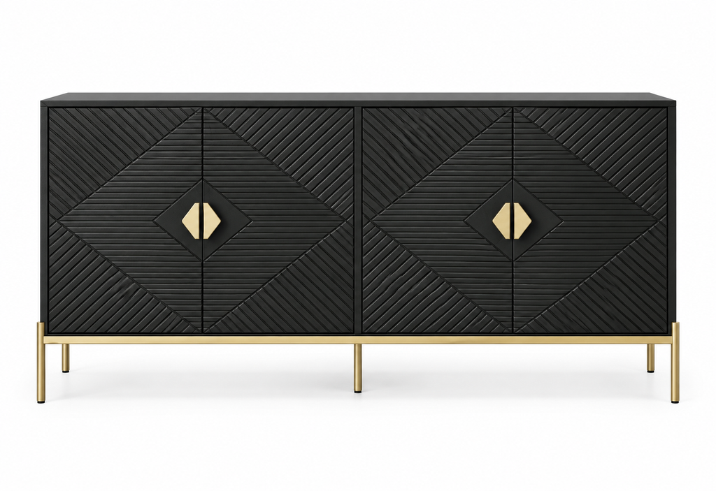 Buffet noir géométrique 162 cm quatre portes vue de face