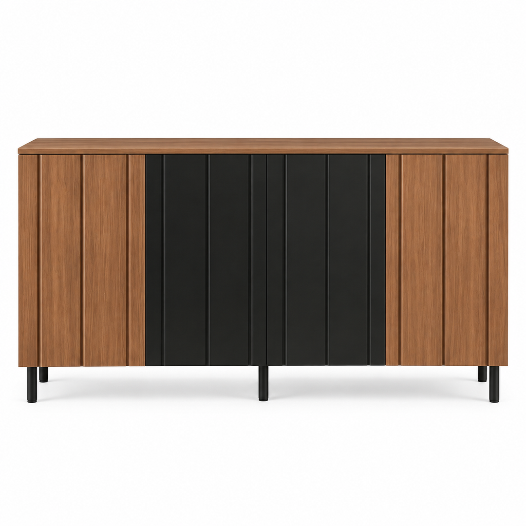 Buffet noir et noyer 160 cm quatre portes vue de face