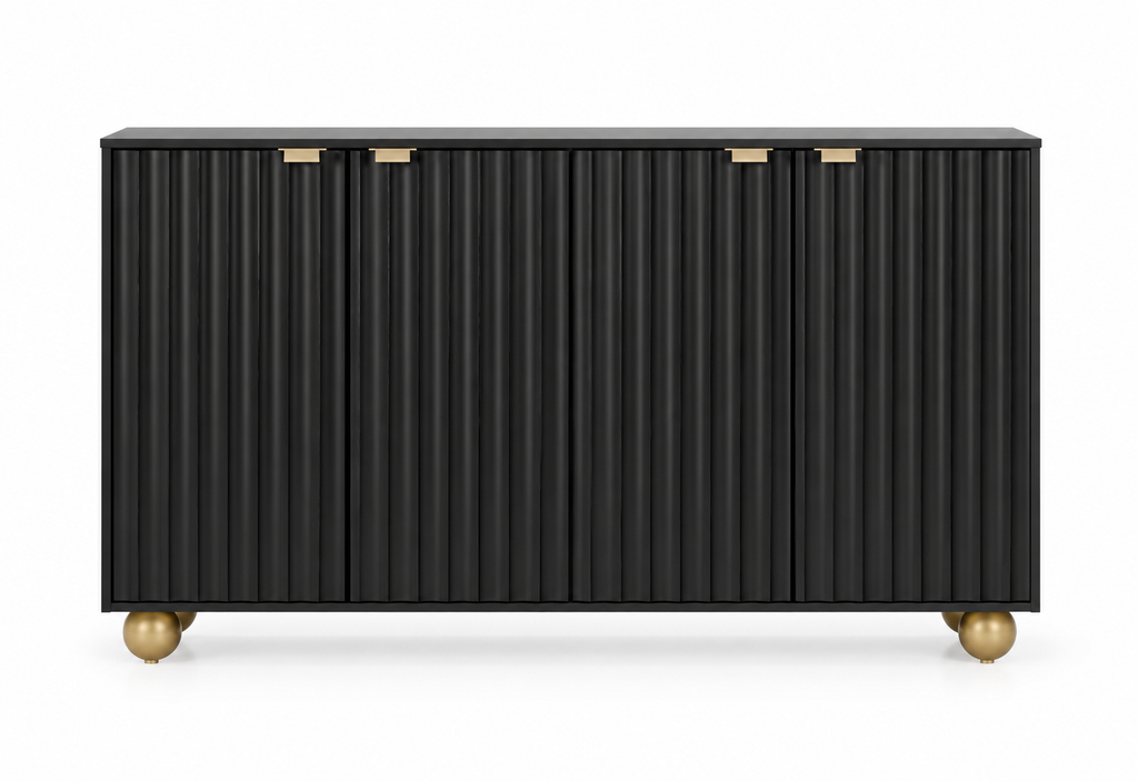 Buffet noir sculpté 120 cm quatre portes vue de face